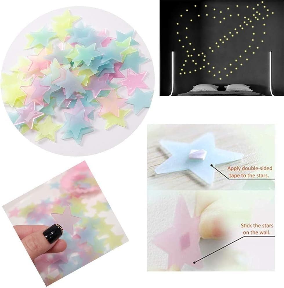 Pack of 100 – 3D Glowing Stars for Ceiling and Wall Decoration – Luminous Night Sky Stickers for Kids’ Rooms, Bedrooms, and Nurseries – Glow-in-the-Dark Wall Decals with Adhesive View Gallery - Pakistan