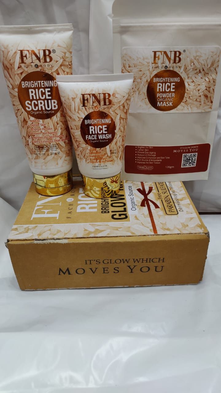 FNB Rice [3 in 1] Whitening Brightening Glow Kit | Home Facial For Best Skin for Girls and Women View Gallery - Pakistan