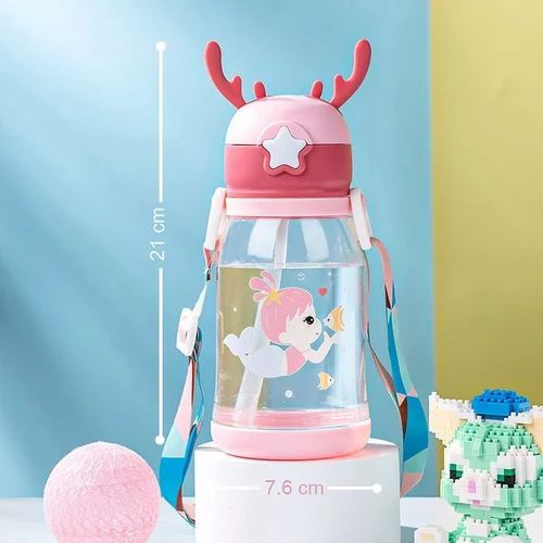 Adorable Reindeer-Themed Kids Water Bottle – Durable Thorn-Shaped Design with Leak-Proof Lid, Easy-Grip Handle, and BPA-Free Material for School, Travel, and Outdoor Activities - 600ml - Random Color - Without Box View Gallery - Pakistan