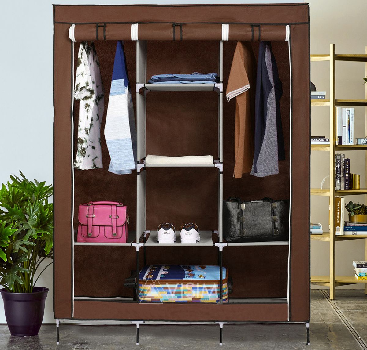 3 Door Fancy &amp; Portable Foldable Closet Wardrobe Storage Organizer with Shelves Foe Multi Purpose View Gallery - Pakistan