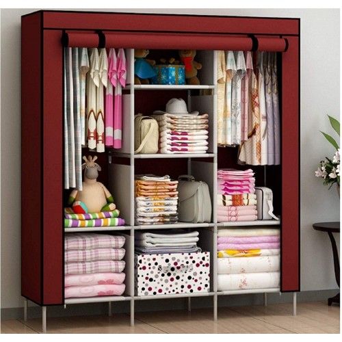 3 Door Fancy &amp; Portable Foldable Closet Wardrobe Storage Organizer with Shelves Foe Multi Purpose View Gallery - Pakistan