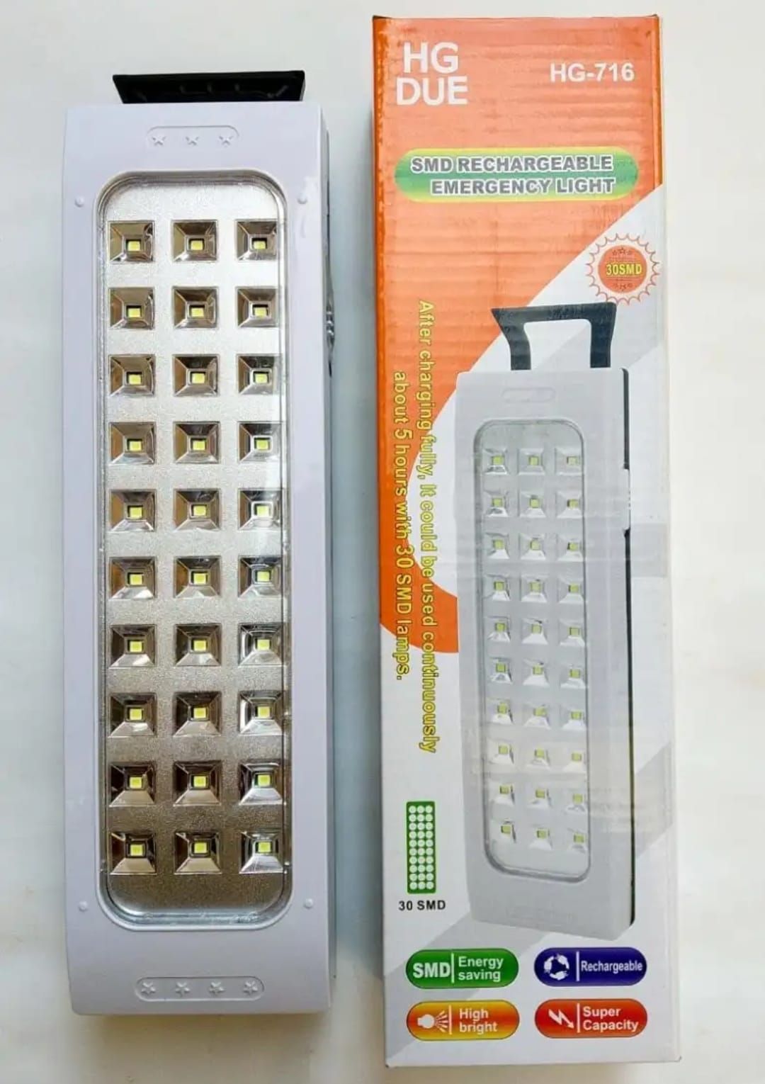 HG Rechargeable Emergency Light – 30 LEDs | Model HG-716 | 1600mAh Battery | Portable Backup Lighting Solution View Gallery - Pakistan