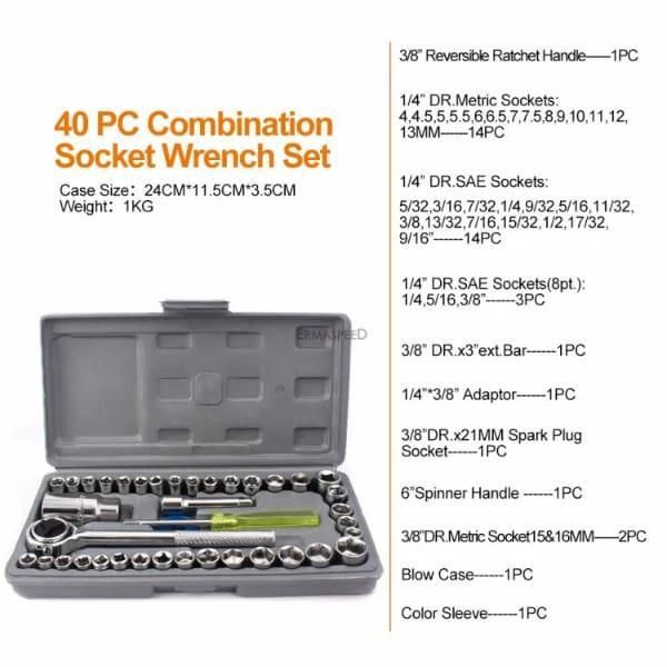 Aiwa 40-Piece Socket Wrench Tool Kit with Screwdrivers and Socket Set – Durable Hand Tool Set for Home, Auto Repair, and Mechanical Use – Compact Storage Case Included View Gallery - Pakistan