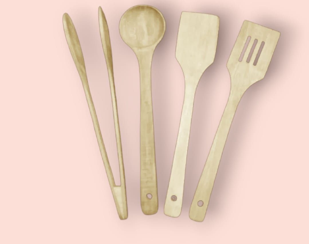 Pack of 4 – Wooden Spoon Set | Nonstick Teak Wood Kitchen Utensils for Cooking &amp; Serving View Gallery - Pakistan
