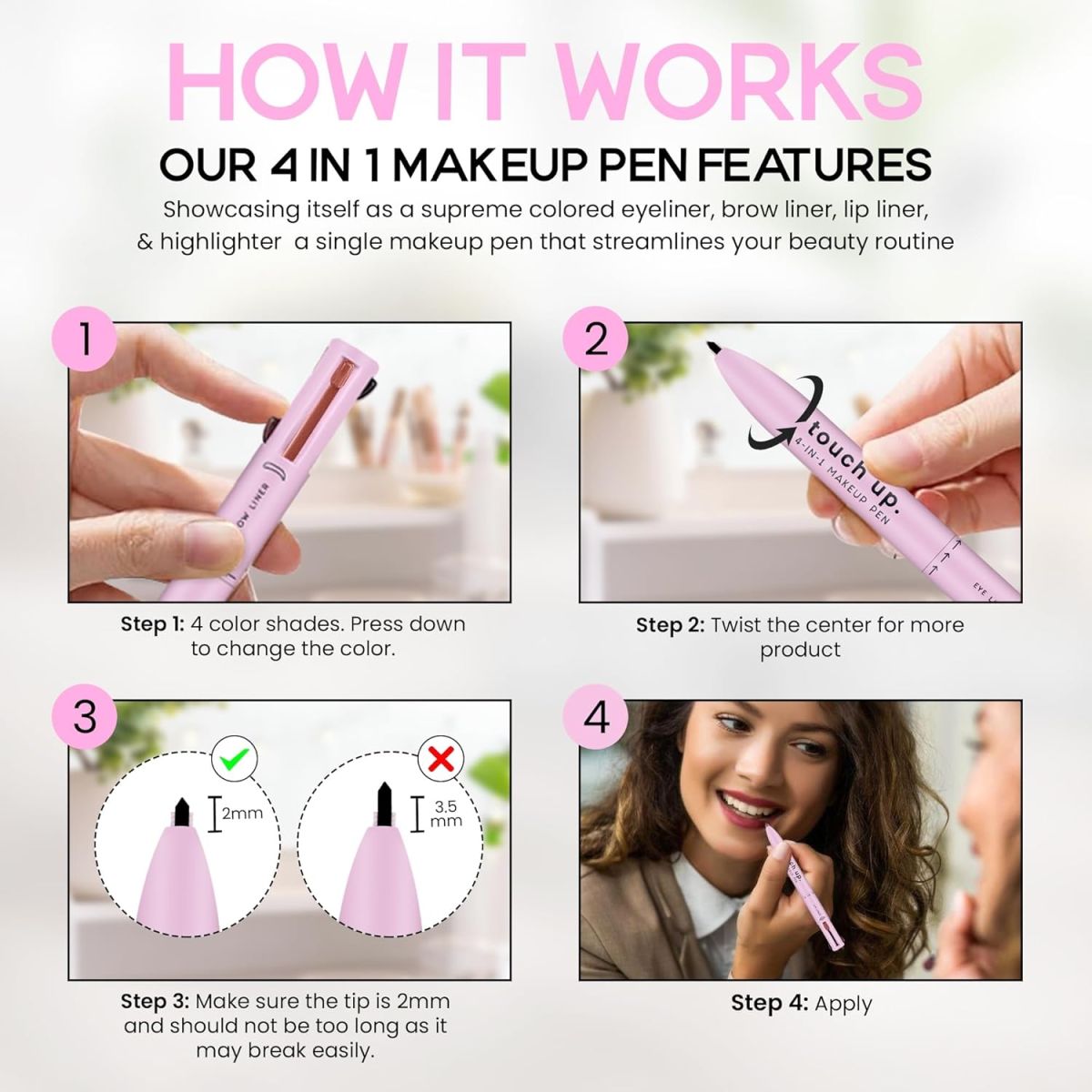 4 in 1 makeup pen for kids women females Makeup Pen - Refillable Makeup Pen for Easy Travel - Portable Makeup Set with Colored Eyeliner View Gallery - Pakistan