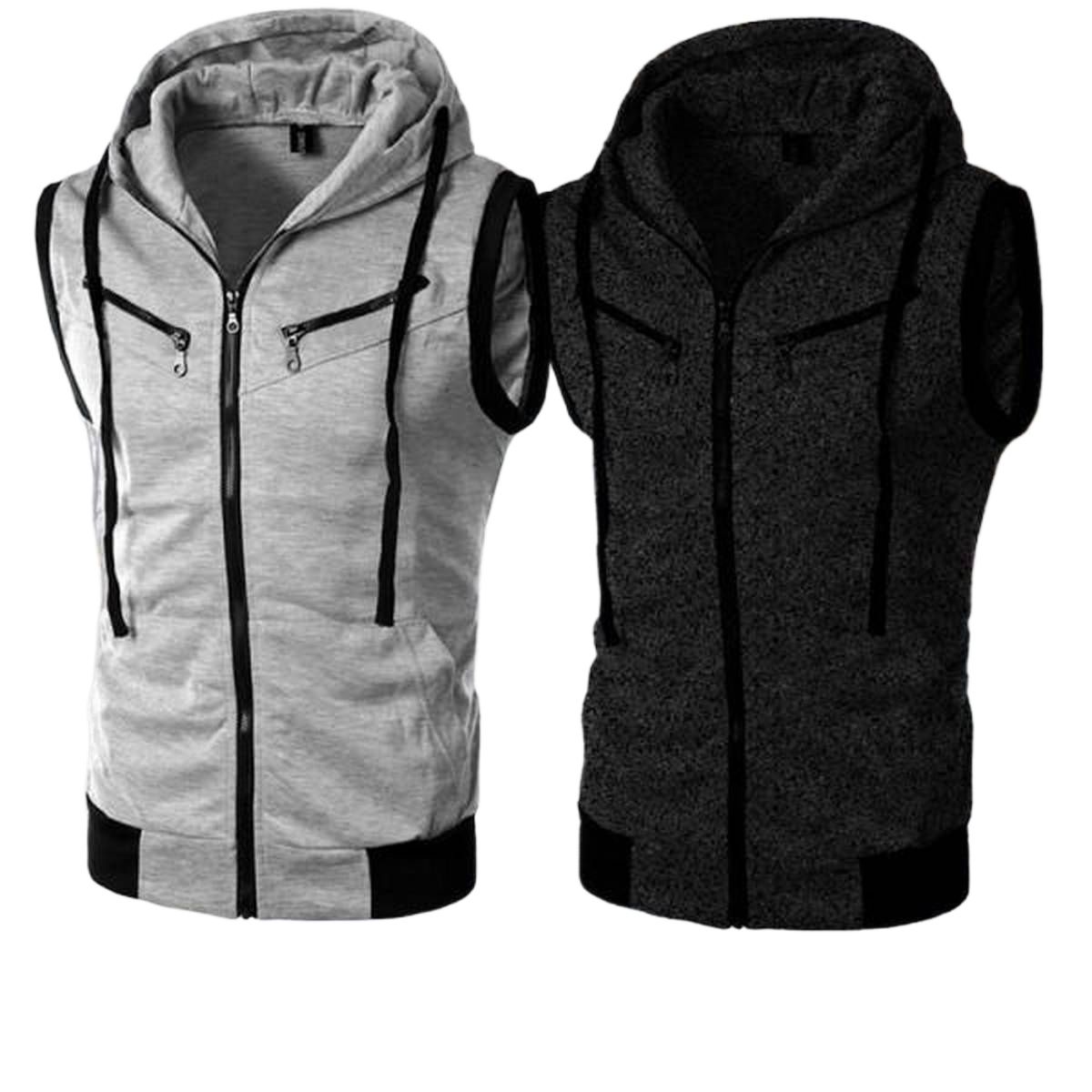Pack of 2 Jaqueta Front Zipper Sleeveless Hoodies | 2 Pieces | New Jet Collection Upper View Gallery - Pakistan