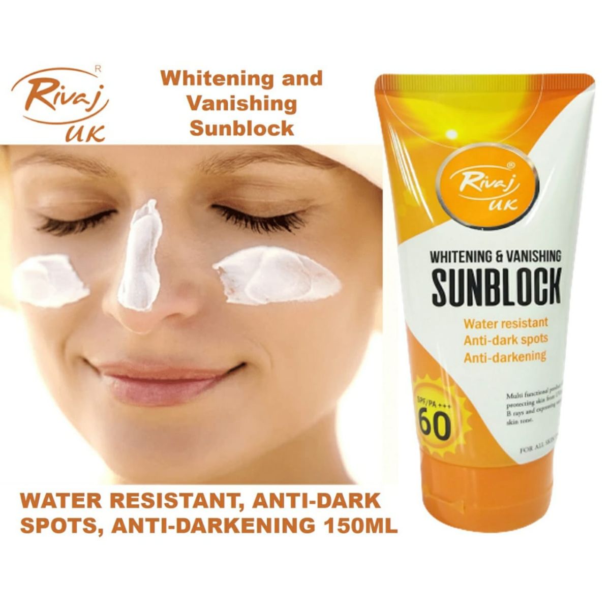 Rivaj Sunblock Whitening &amp;amp; Vanishing SPF60 Ideal for all skin types [150ml]