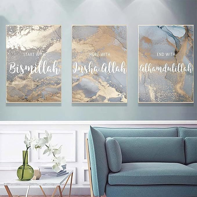 3PCS Islamic Calligraphy Wall Frame Set: Arabic Calligraphy Art for Bedroom and Drawing Room Decor, Perfect Home Decoration Wall Frames View Gallery - Pakistan