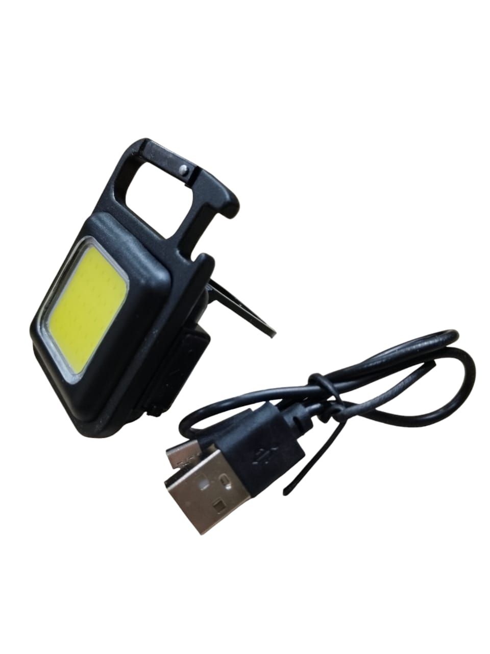 Rechargeable Key-Chain Mini Cob LED Flashlight | LED Flashlight Key-Chain With Bottle Opener ( Black Color ) View Gallery - Pakistan