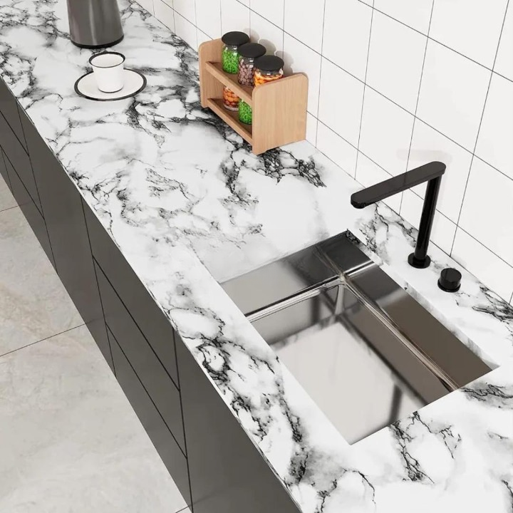 Self Adhesive White Marble Sheet Sticker For Kitchen, Cupboard, Wall – Anti Oil And Heat Resistant Wallpaper - 02 Meter View Gallery - Pakistan