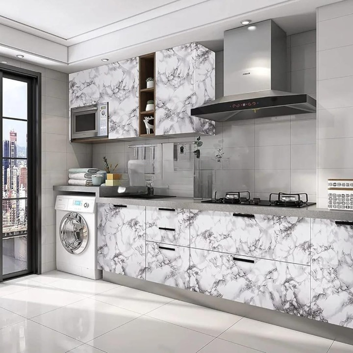 Self Adhesive White Marble Sheet Sticker For Kitchen, Cupboard, Wall – Anti Oil And Heat Resistant Wallpaper - 02 Meter View Gallery - Pakistan