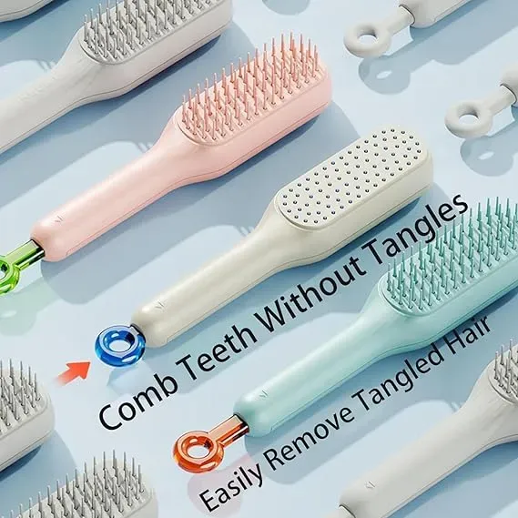 Magic Retractable Comb Self Cleaning Hair Brush Massage Anti-static Hair Smoothing Comb, Suitable for All Hair Types, Unisex (Random Color) View Gallery - Pakistan