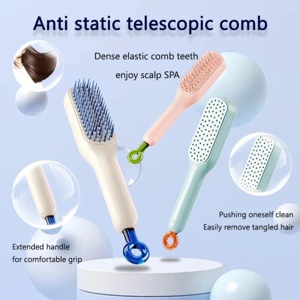 Magic Retractable Comb Self Cleaning Hair Brush Massage Anti-static Hair Smoothing Comb, Suitable for All Hair Types, Unisex (Random Color) View Gallery - Pakistan