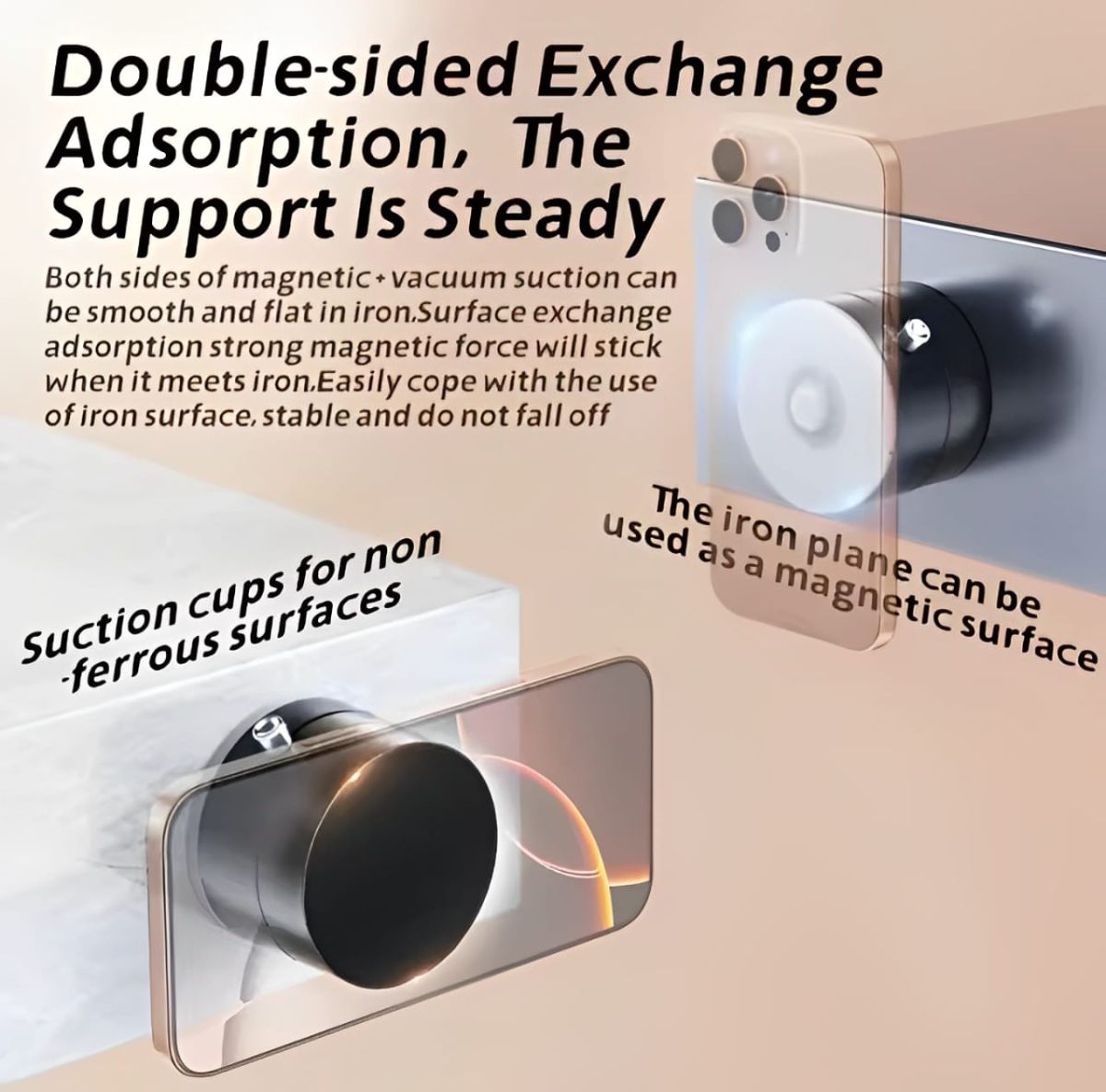 Universal Vacuum Magnetic Suction Cup Stand | Double-Sided Folding Swivel Phone Holder View Gallery - Pakistan