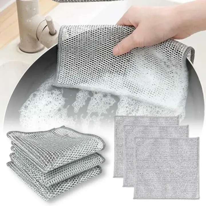 Durable Wire Dish Washing Cleaning Cloth – Heavy-Duty Scrubbing Rugs for Kitchen Dishes, Utensils &amp;amp; Cookware - Pack Of 10