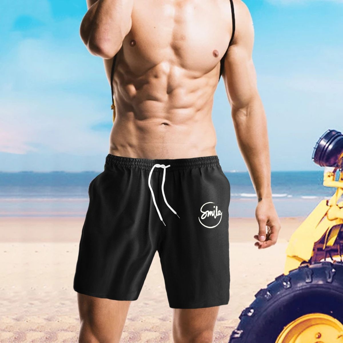 Black Side Pocket Summer Stylish Short for Men | Casual Loose Shorts for Summer, Outdoors, Fitness | Solid Color | Elastic Sweatpant View Gallery - Pakistan