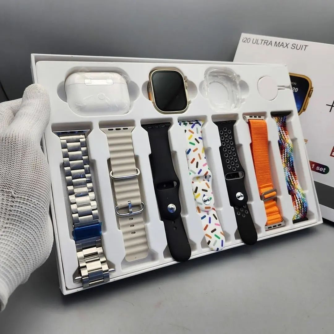 I20 Ultra Max suit Smart Watch 10 in 1 box 2.3inch large screen with 7 strips smartwatch With Airpords2 (random color) View Gallery - Pakistan