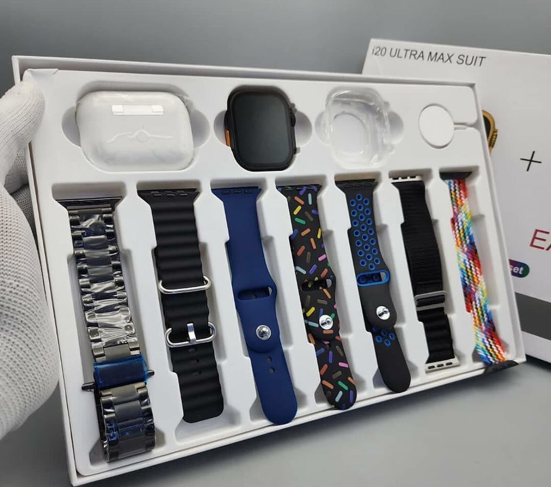 I20 Ultra Max suit Smart Watch 10 in 1 box 2.3inch large screen with 7 strips smartwatch With Airpords2 (random color) View Gallery - Pakistan