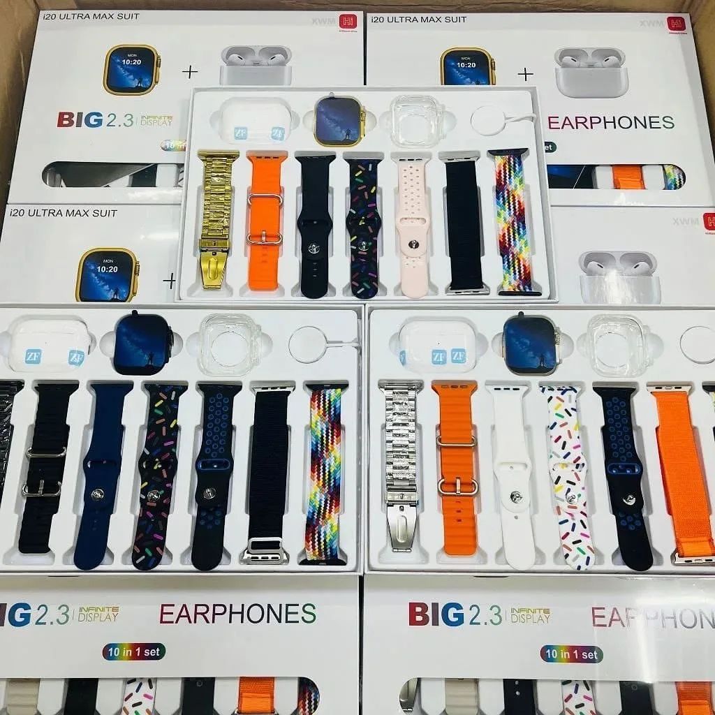 I20 Ultra Max suit Smart Watch 10 in 1 box 2.3inch large screen with 7 strips smartwatch With Airpords2 (random color) View Gallery - Pakistan