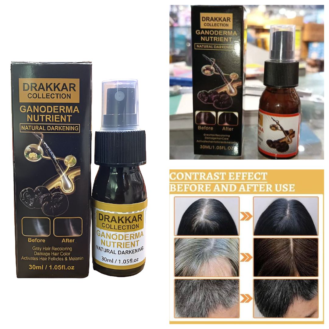 Anti-Greying Hair Spray | Drakkar Spray for Hair | Organic Ganoderma Inverted Essence for Grey Hair | Darkens Hair Naturally Without Damage - 30ML View Gallery - Pakistan