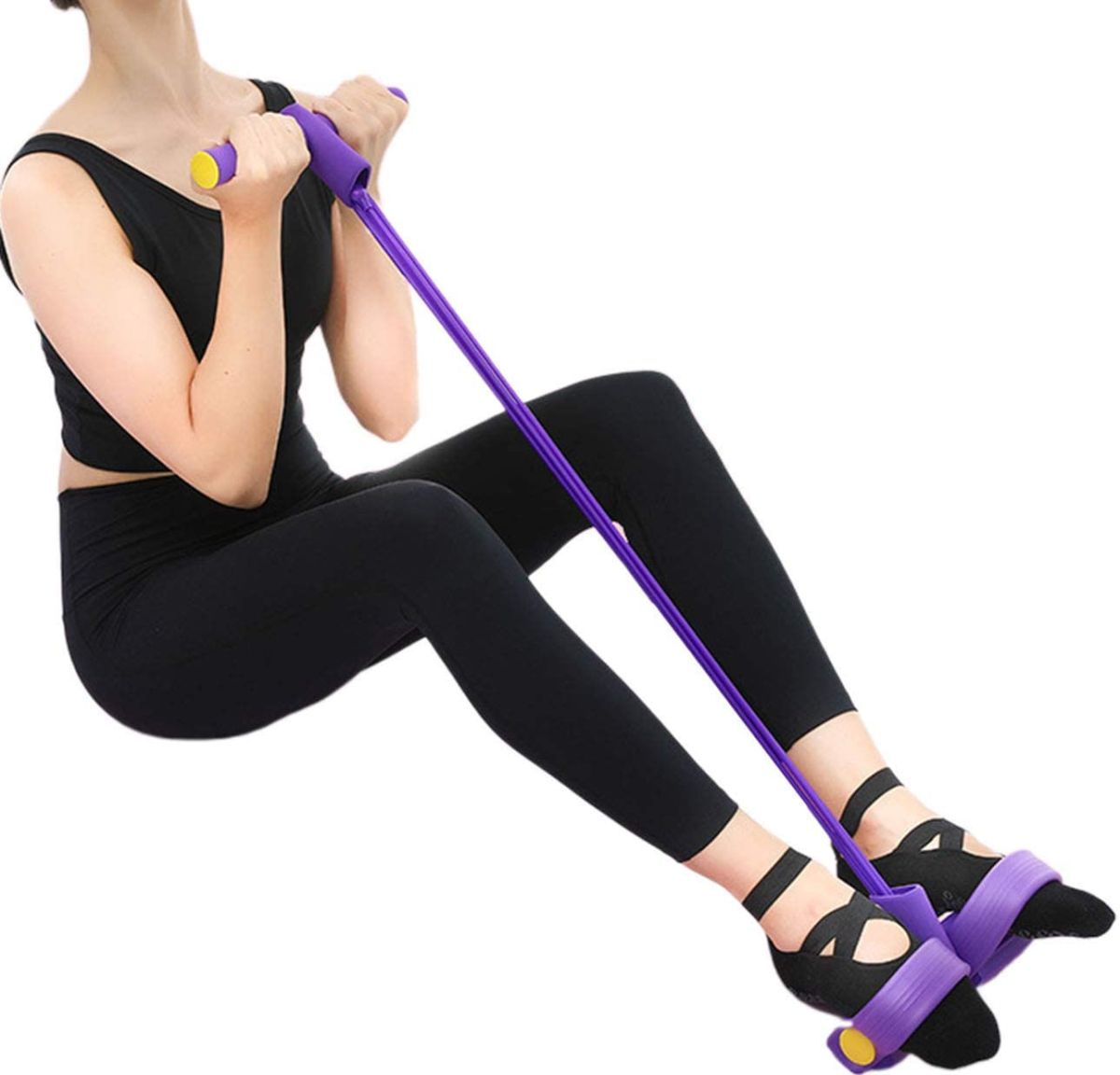 Foot Pedal Resistance Band Elastic Sit-Up Pull Rope Yoga Fitness Gym - Elastic Pull Ropes Tummy Trimmer ( Random Color ) View Gallery - Pakistan