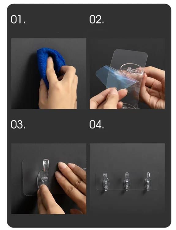 6 Row Transparent Self-Adhesive Wall Hooks – Multi-Purpose Clothes, Coats, Towels, Keys, Kitchen & Bathroom Storage Rack View Gallery - Pakistan