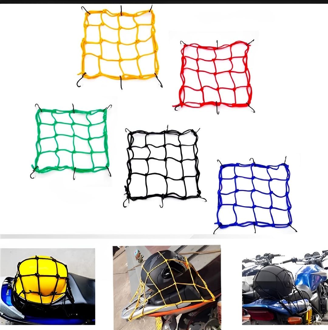 Motorcycle Flexible Cargo Net – Helmet Holder &amp; Luggage Mesh with Hooks (random color) View Gallery - Pakistan