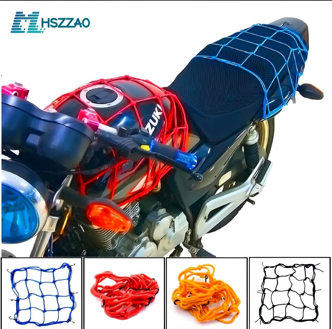Motorcycle Flexible Cargo Net – Helmet Holder &amp; Luggage Mesh with Hooks (random color) View Gallery - Pakistan