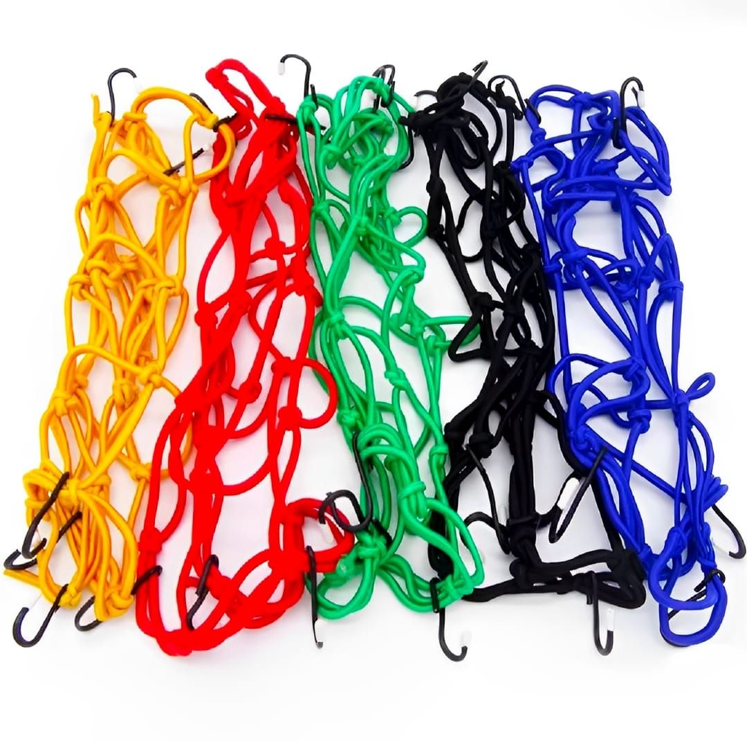 Motorcycle Flexible Cargo Net – Helmet Holder &amp; Luggage Mesh with Hooks (random color) View Gallery - Pakistan