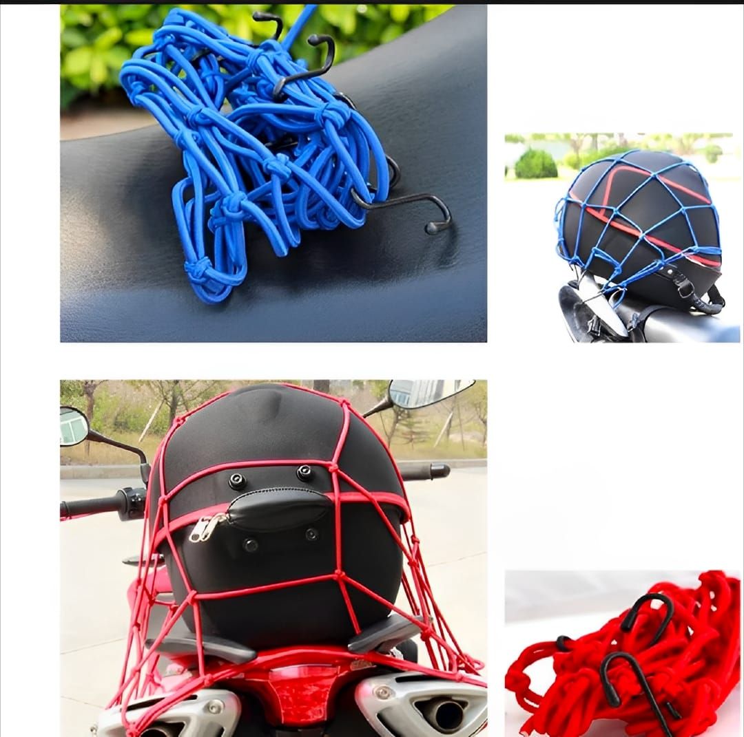 Motorcycle Flexible Cargo Net – Helmet Holder &amp; Luggage Mesh with Hooks (random color) View Gallery - Pakistan