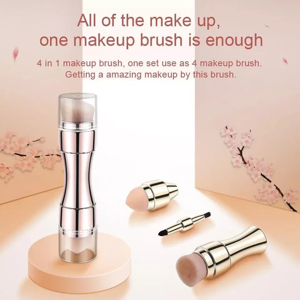 Max Factor x 4 in 1 makeup brush  Set Portable Mini Travel Makeup Brushes Makeup Brush Mini 4 in 1 Kit for Travel Cosmetic Applicator Foundation Sponges Brushes Concealer Professional Make Up Tools (random color) View Gallery - Pakistan