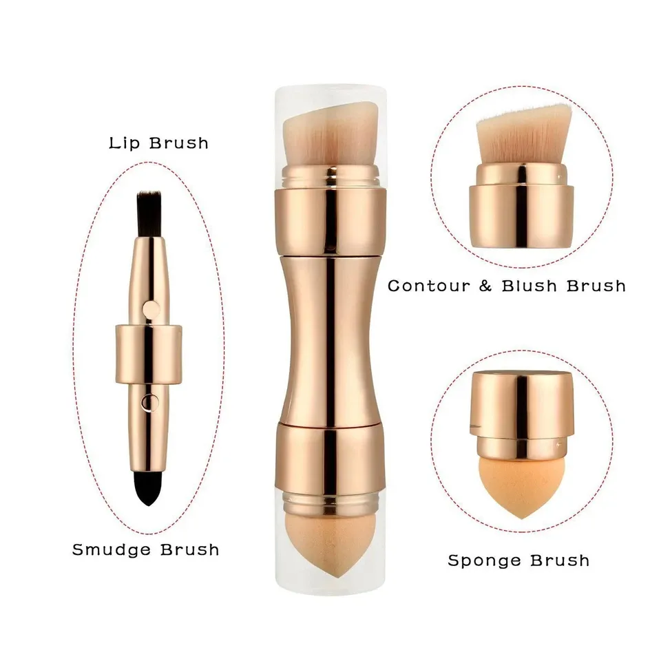 Max Factor x 4 in 1 makeup brush  Set Portable Mini Travel Makeup Brushes Makeup Brush Mini 4 in 1 Kit for Travel Cosmetic Applicator Foundation Sponges Brushes Concealer Professional Make Up Tools (random color) View Gallery - Pakistan