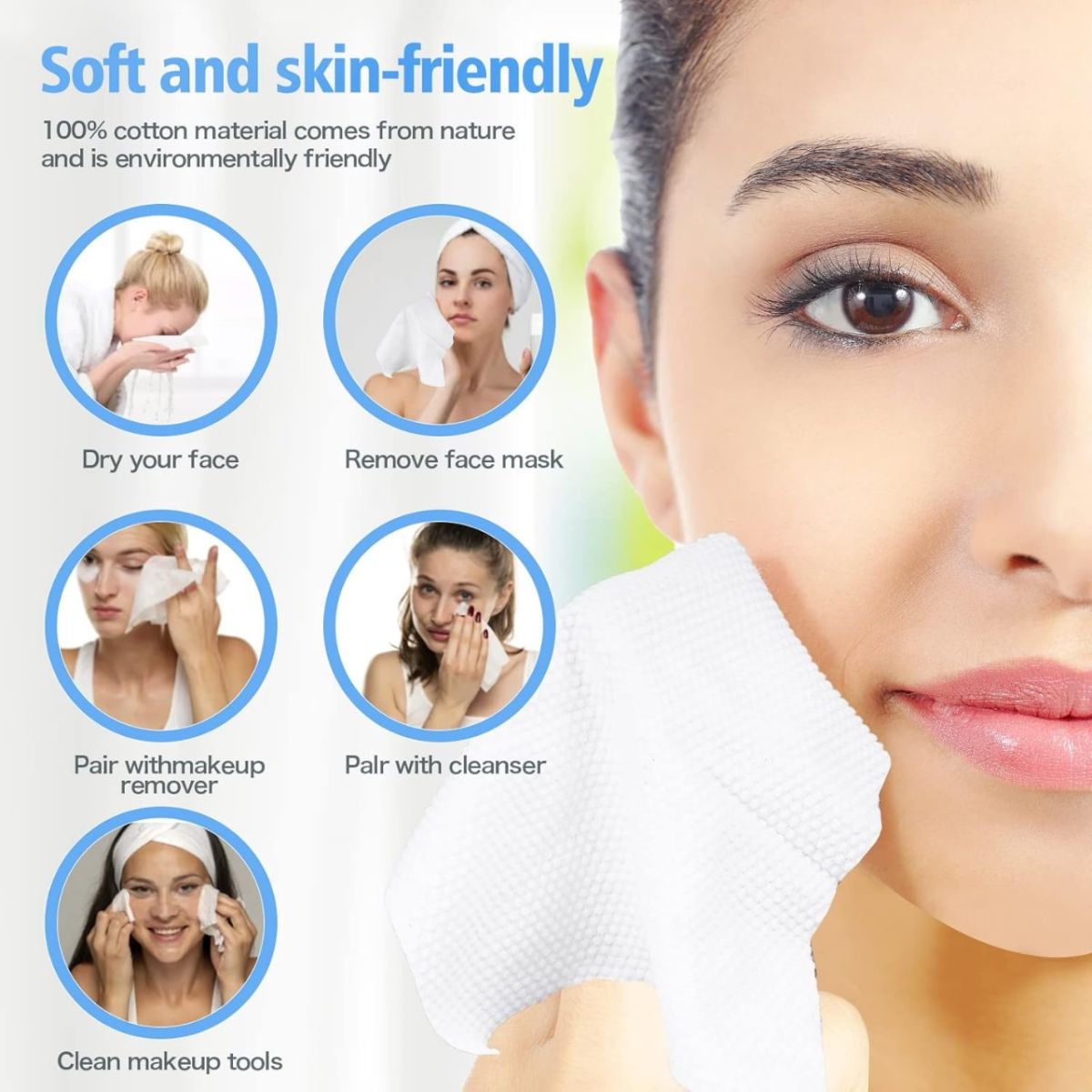 Disposable Face Towel – 70 Pcs Ultra Soft, Thickened Cotton Tissues | Lint-Free, Multi-Purpose Facial Dry Wipes for Skincare, Makeup Removal &amp; Cleansing View Gallery - Pakistan