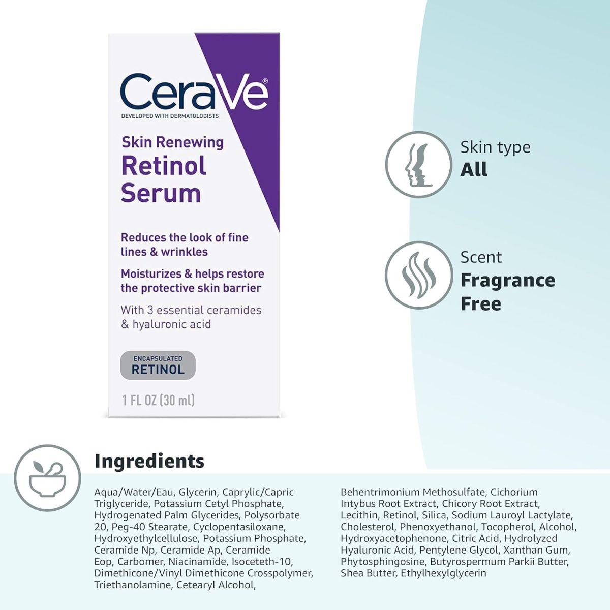 CeraVe, Skin Renewing Retinol Serum, (30 ml) lCeraVe Skin Renewing Serum with Retinol – Anti-Aging &amp; Smoothing Formula(30 ml) l View Gallery - Pakistan