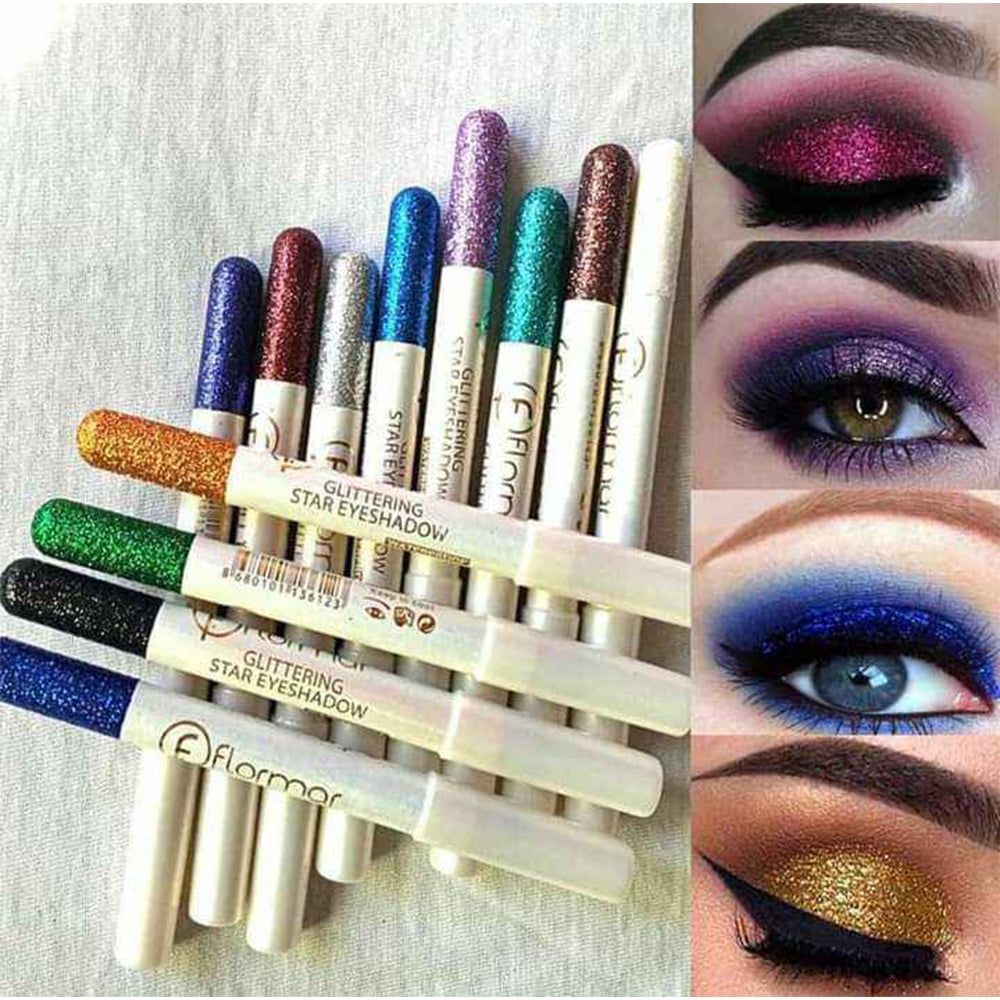 Pack of 12 Flormar Glitter multipurpose pencils Glitter Eyeliner Pencils - Metallic Colors Eyeliners Eyeshadow Pencil Set, Natural Long Lasting (Random Color)