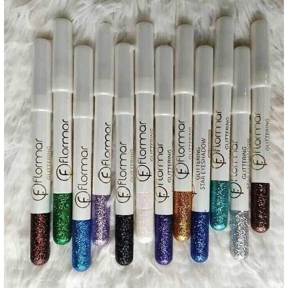 Pack of 12 Flormar Glitter multipurpose pencils Glitter Eyeliner Pencils - Metallic Colors Eyeliners Eyeshadow Pencil Set, Natural Long Lasting (Random Color) View Gallery - Pakistan