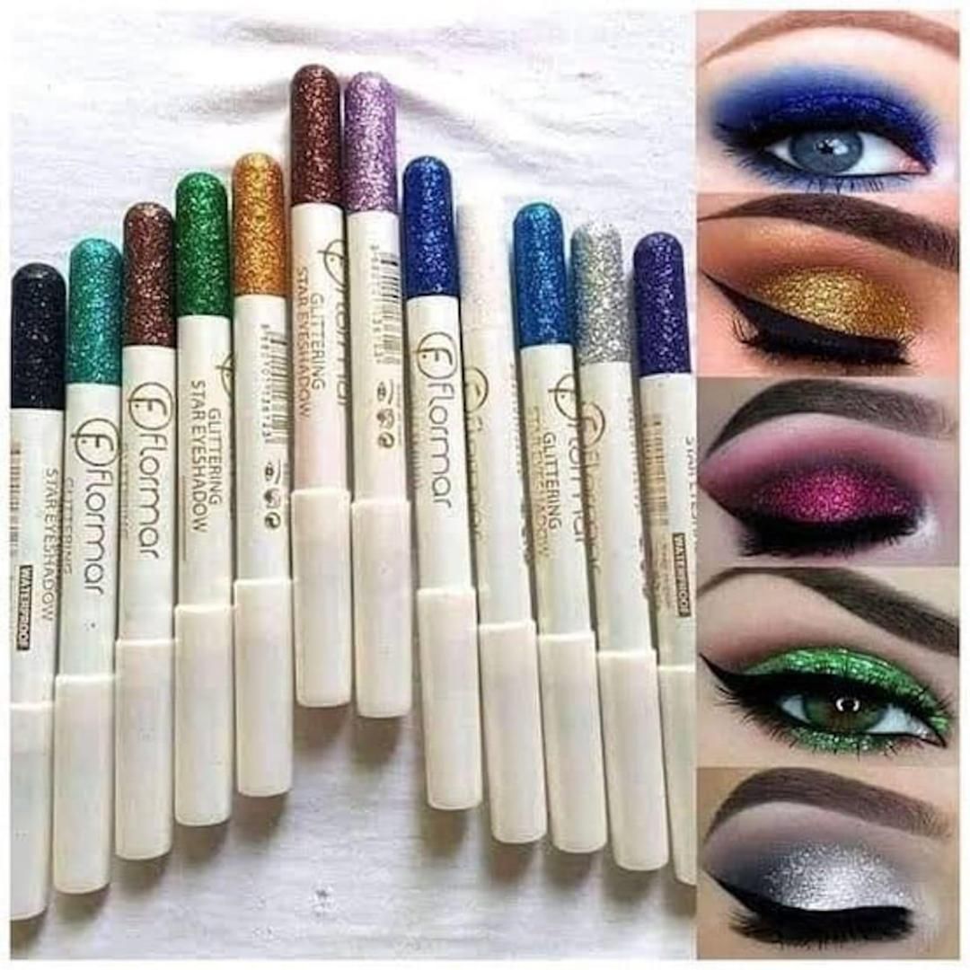 Pack of 12 Flormar Glitter multipurpose pencils Glitter Eyeliner Pencils - Metallic Colors Eyeliners Eyeshadow Pencil Set, Natural Long Lasting (Random Color) View Gallery - Pakistan