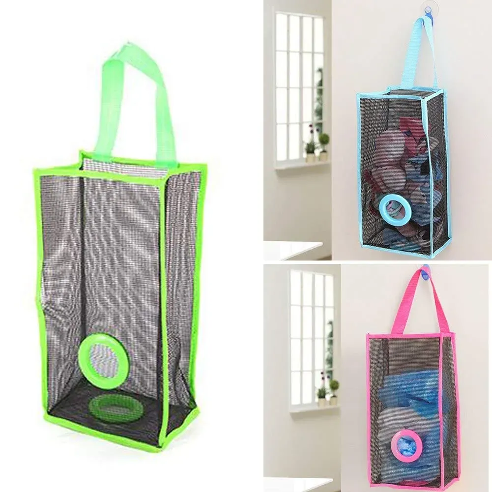 Plastic Bag Holder, Dispenser Hanging Storage Mesh Garbage Big/Trash Bags Organizer Recycling Grocery Shopping Pocket Hanging Containers for Kitchen - Random Color View Gallery - Pakistan