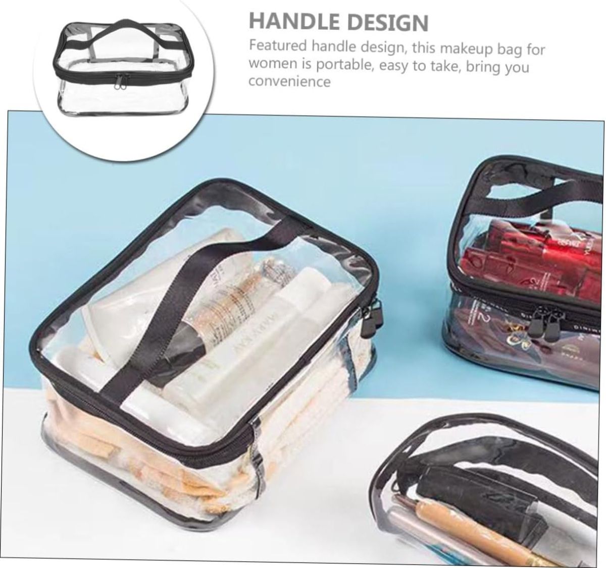 Clear Travel Makeup Bag – Waterproof, Portable, and Stylish Organizer for Cosmetics &amp; Toiletries - Transparent Clear Cosmetic Bag, Portable Toiletry Bag, Zipper Organizer, Transparent Travel Makeup Pouch - Random Color View Gallery - Pakistan
