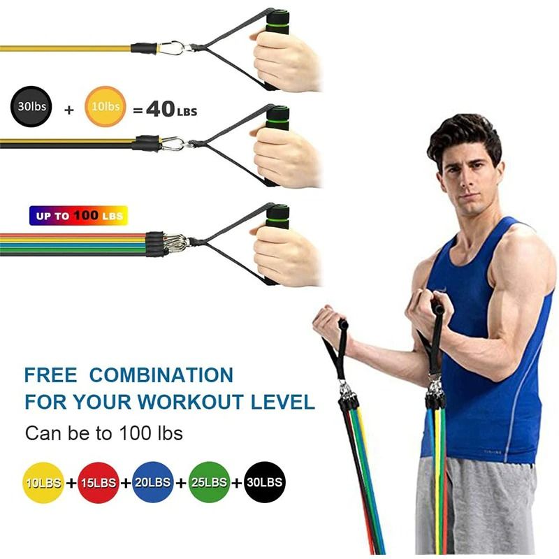 11 Piece Power Resistance Band Set Strength Training Yoga Sports Fitness Band Equipment for Men and Women View Gallery - Pakistan