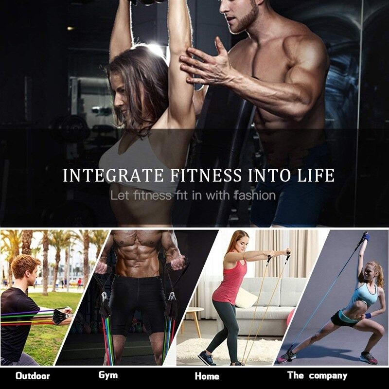 11 Piece Power Resistance Band Set Strength Training Yoga Sports Fitness Band Equipment for Men and Women View Gallery - Pakistan