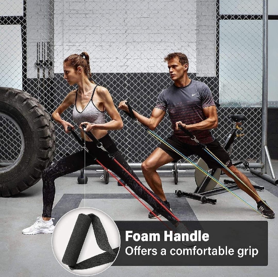 11 Piece Power Resistance Band Set Strength Training Yoga Sports Fitness Band Equipment for Men and Women View Gallery - Pakistan