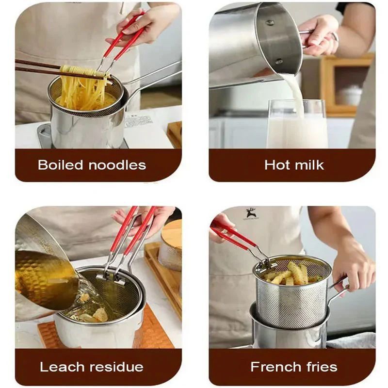 Stainless Steel Deep Fryer Pot with Strainer – Heavy-Duty Frying Pan for Home Kitchen Use – 1200ML Oil Capacity View Gallery - Pakistan