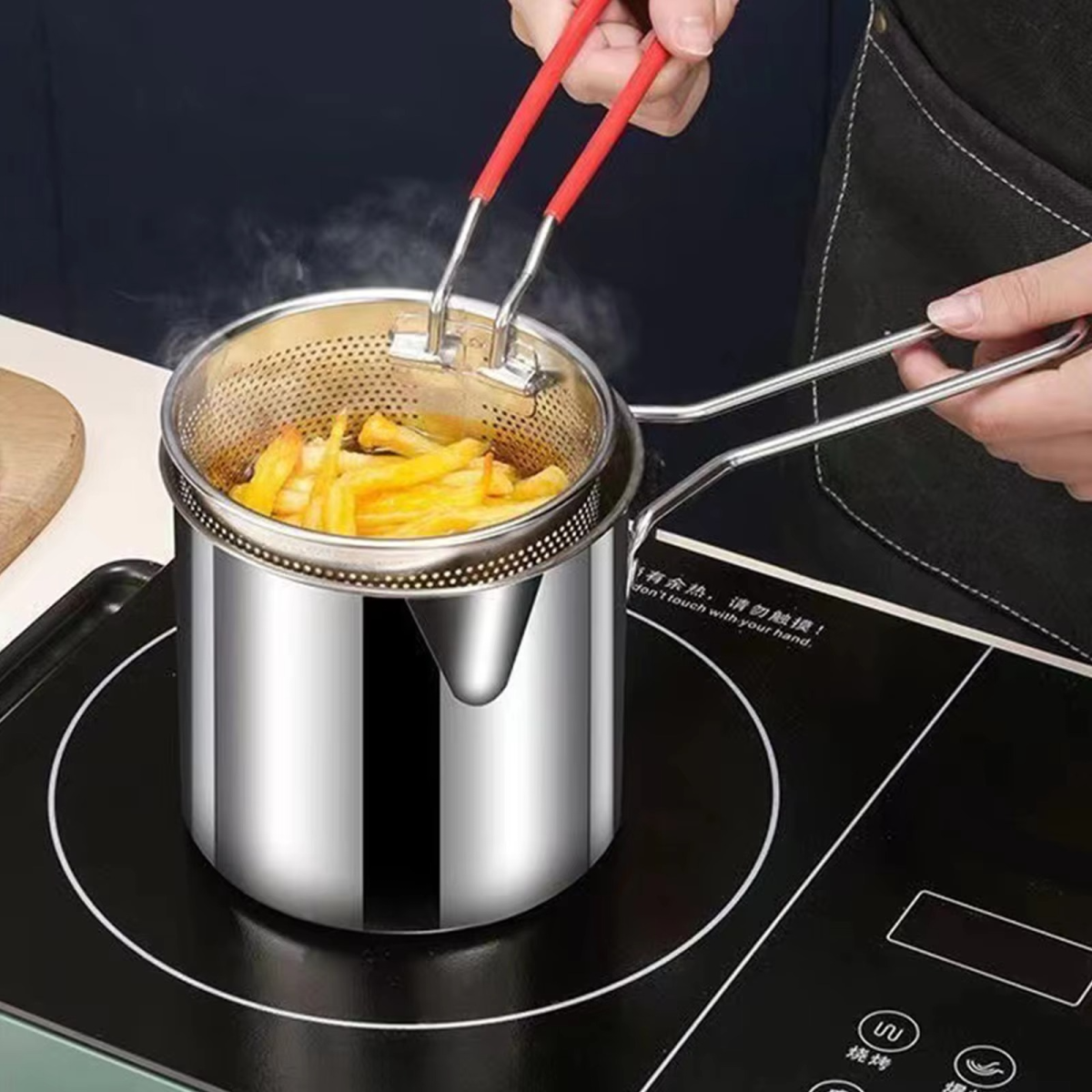 Stainless Steel Deep Fryer Pot with Strainer – Heavy-Duty Frying Pan for Home Kitchen Use – 1200ML Oil Capacity View Gallery - Pakistan