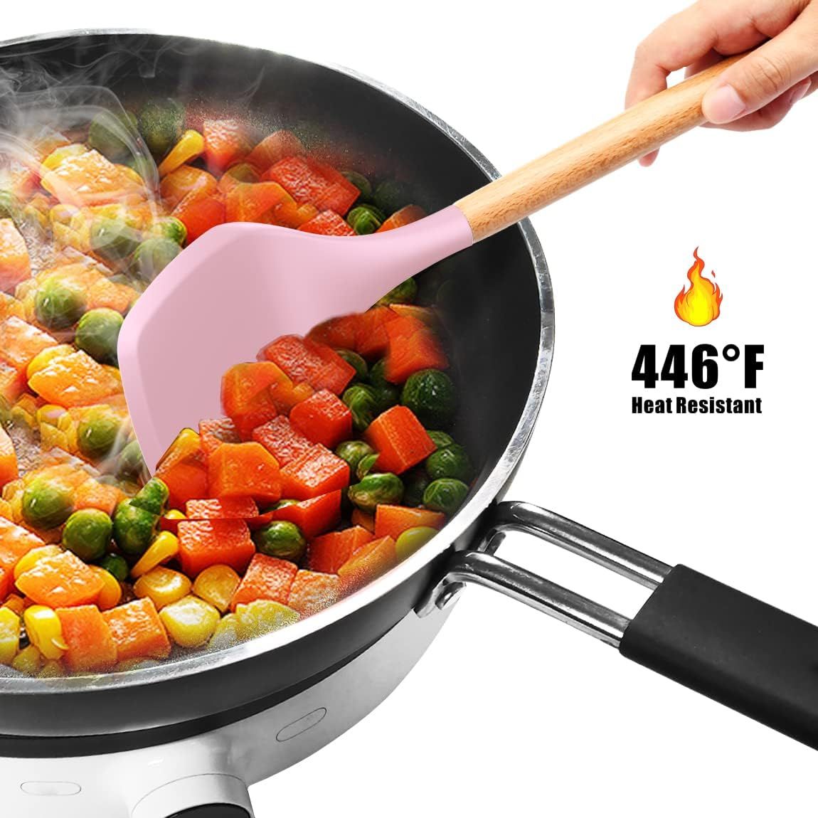12 Pcs Silicone Cooking Utensils Kitchen Utensil Set | Heat Resistant Kitchen Non toxic Spatula Set with Turner Tongs,Spoon,Brush,Whisk-Wooden Handle - Random Color View Gallery - Pakistan