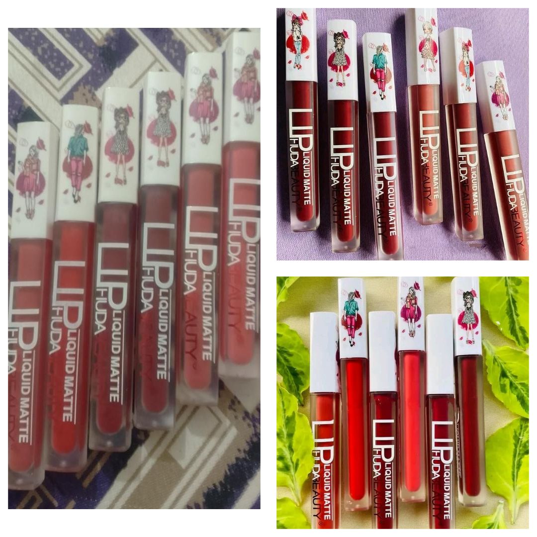 6-Piece Matte Lip Gloss Set – Multicolor Shades, Long-Lasting Liquid Formula, Velvet Finish - Random Shades (without box)