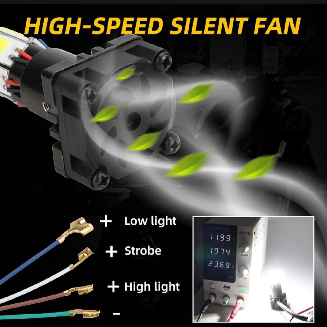 M6 LED Universal Headlight with Fan for All Bikes | universal fitting 3 function High/Low and flasher light View Gallery - Pakistan