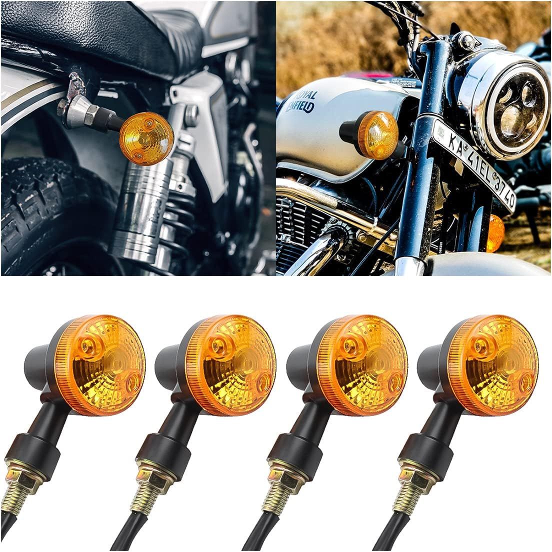 Pack of 4 Universal Motorcycle Turn Signal Indicators | Amber Isharay Lights | Round Fit for 70cc &amp; 125cc Bikes View Gallery - Pakistan