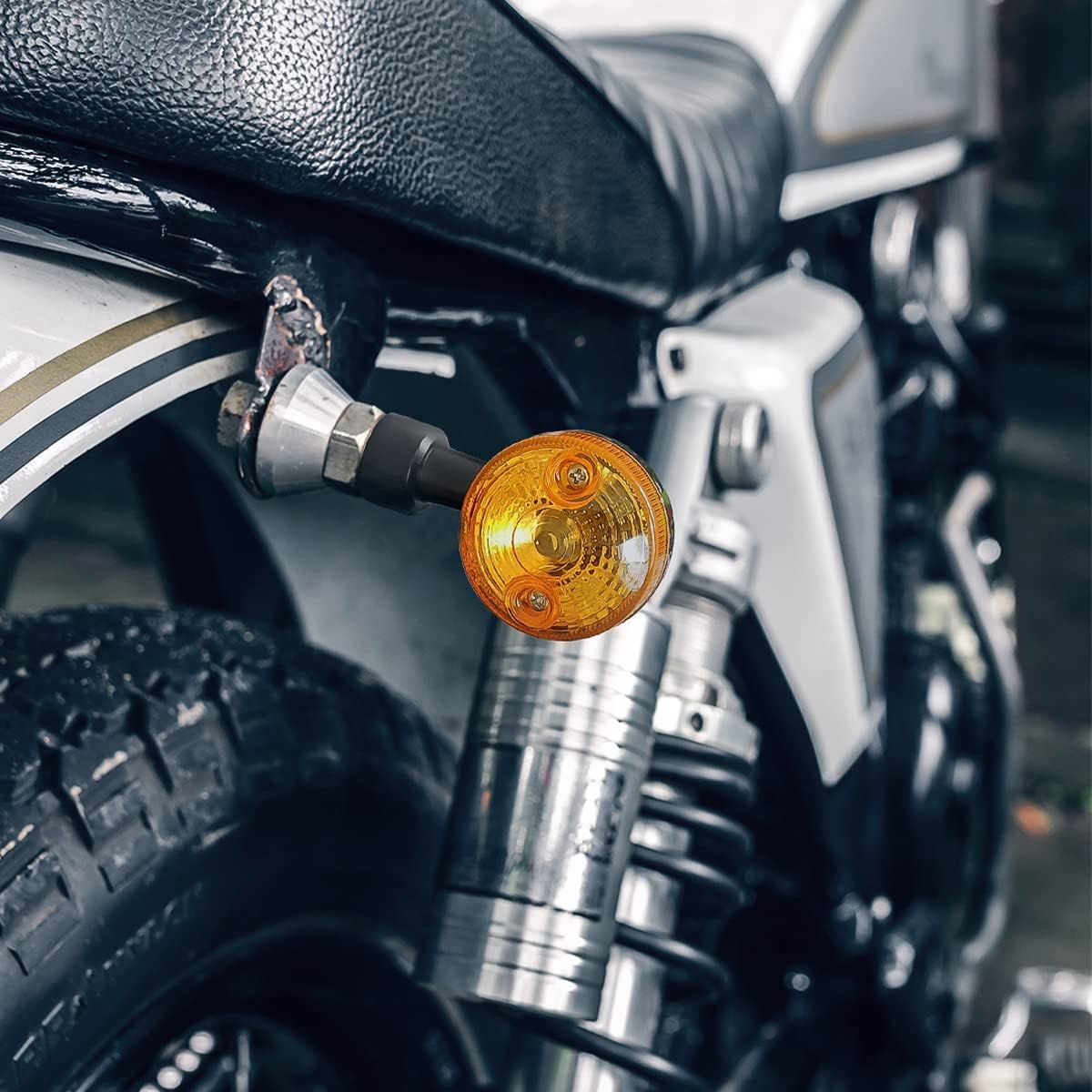 Pack of 4 Universal Motorcycle Turn Signal Indicators | Amber Isharay Lights | Round Fit for 70cc &amp; 125cc Bikes View Gallery - Pakistan
