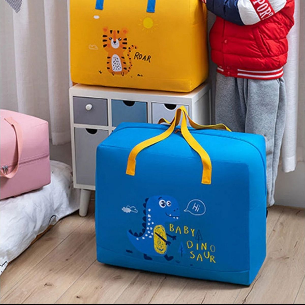 Adorable Baby Dinosaur-Themed Cloth Organizer and Storage Handbag – Portable, Lightweight, and Multi-Functional Nursery Storage Solution for Baby Essentials, Toys, Diapers, and Clothes - Random Color View Gallery - Pakistan
